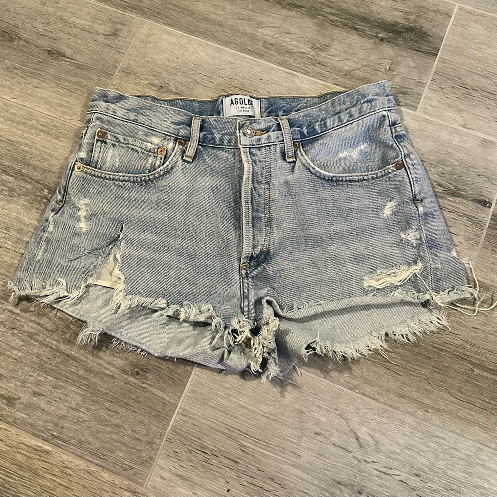 Agolde Women's Ripped Jean Shorts - Light Blue